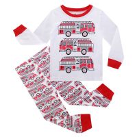 TUONXYE Boys Girls Pajamas Set Children Fire Truck Cotton Kids Long Sleeves Pijama Baby Sleepwear Clothing Nightwear