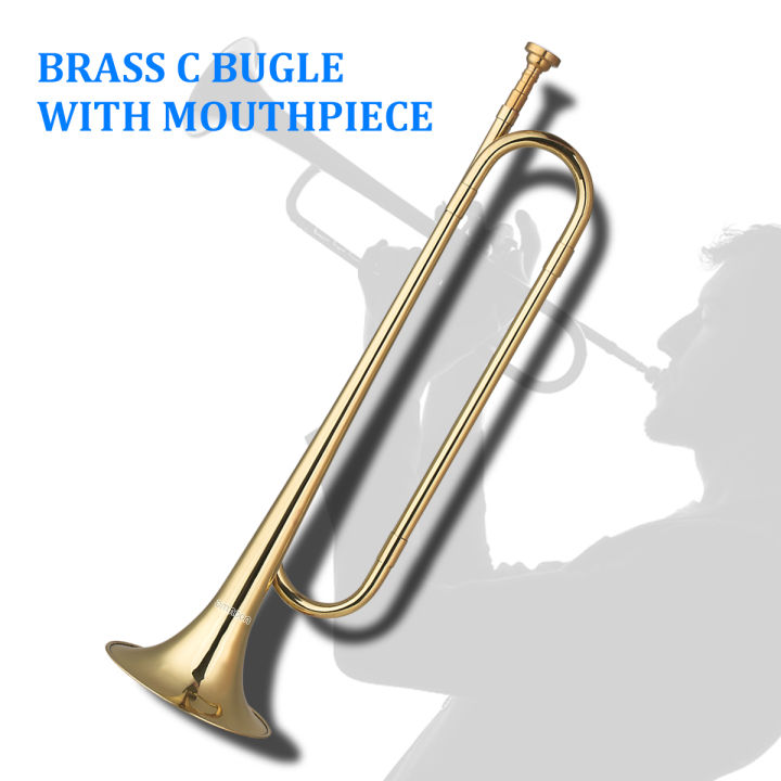 ammoon-ทองเหลือง-c-bugle-call-gold-ทรัมเป็ดชุบแตรม้า-with-mouthpiece-เครื่องดนตรีสำหรับผู้เริ่มต้นโรงเรียนทหาร-orchestra-18-7นิ้ว