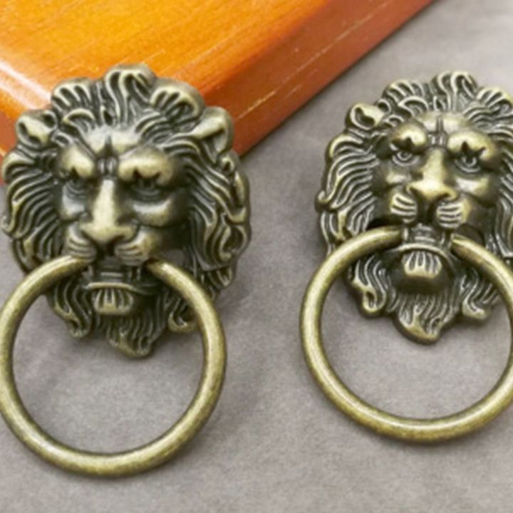 djrgs-บานพับประตูทองแดงสุดสร้างสรรค์ทนทานลิ้นชักโบราณที่จับแบบดึงหัวสิงโตแหวน