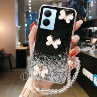 เคสนิ่มสำหรับ VIVO Y27 Y36 Y02T Y02A 5G 4G 2023ใหม่กลิตเตอร์ระยิบระยับพร้อมด้วยสายคล้องมือคริสตัลผีเสื้อเคสครอบโทรศัพท์ VIVOY27 VIVOY78 VIVOY36