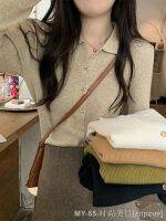 ❍ Chic polo collar button thread knitted sweater autumn chic French retro long-sleeved top womens cardigan