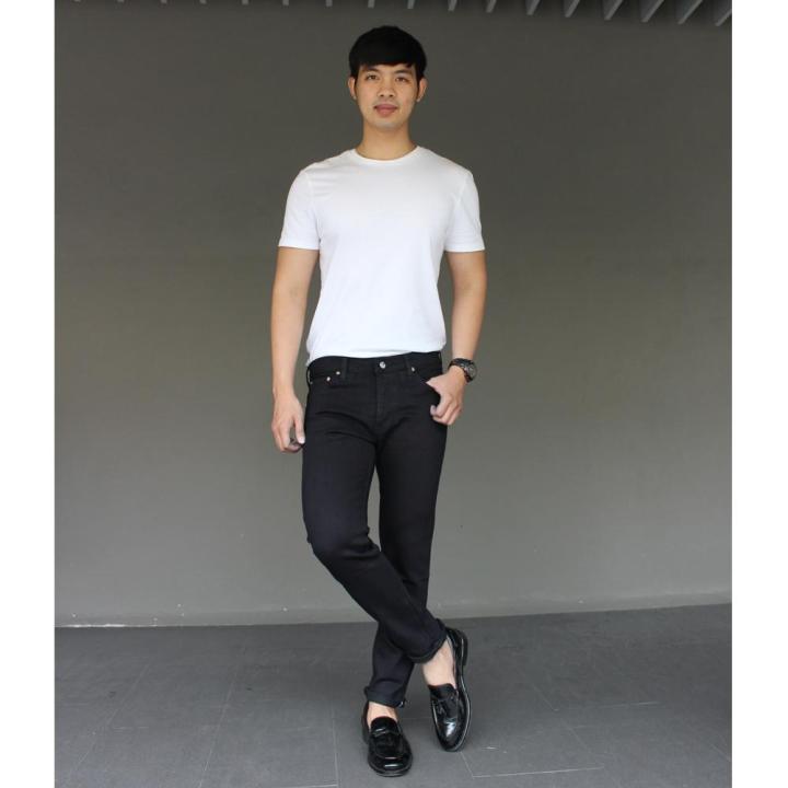 golden-zebra-jeans-กางเกงยีนส์ชายริมเเดงผ้ายืด-ขาเดฟสีดำ