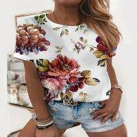 Womens Color Oversized T-shirt Womens Fashion T-shirt with Beautiful Flower Print Top 3D Printing Abstract Pattern