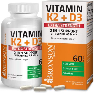 Bronson Vitamin K2 (MK7) 120 mcg with D3 10,000 IU, Extra Strength - Vitamin D &amp; K, 60 Capsules