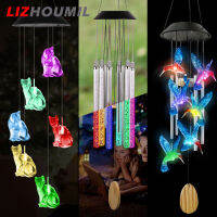 LIZHOUMIL สีสันสดใส Led ระฆังลมพลังงานแสงอาทิตย์กลางแจ้ง,นกฮัมมิงเบิร์ดผีเสื้อของขวัญคริสต์มาสสำหรับสวนสนามหลังบ้าน