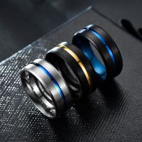 European and American wind 8 mm classical style double color drawing stainless steel ring double color ring grooves titanium steel ring men