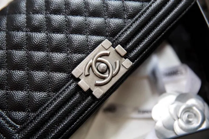 Chanel Limited Edition Black  White calf leather Woven Small Boy Bag 20cm  ref854705  Joli Closet