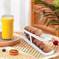 Refrigerator Egg Rack Automatic Scrolling 2 Tier Fridge Egg Organizer Rolling Display Holder Dispenser Kitchen Storage Container