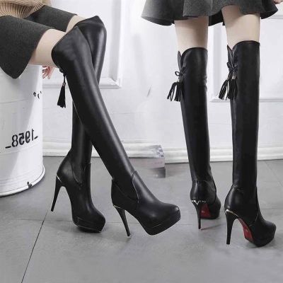 COD dsdgfhgfsdsss Over-The-Knee Long Boots Women Stiletto Over-Knee Elastic Leather Tube Womens High Heels Slimmer Look