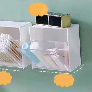 CLEARANCE sale]Wall-mounted Clamshell Storage Box Bathroom Organizers  Storage Self-Adhesive Easy to Install White Cotton Swab Holder Cotton Ball  Cotton Pad Dispenser 