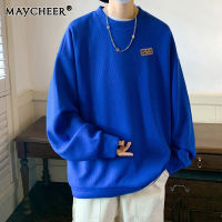 MAYCHEER   เสื้อสเวตเตอร์ผู้ชายวินเทจ,เสื้อโค้ทลำลองคอกลม