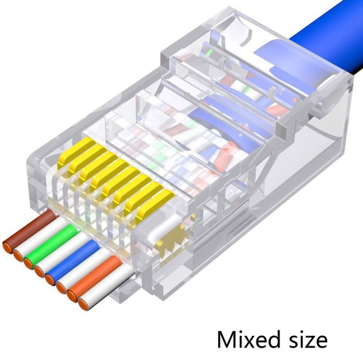 100ชิ้นเครือข่ายผ่านการเชื่อมต่อ-rj45-cat6-cat5e-lan-utp-เคเบิ้ลเสียบเครื่องมือฟรี-cat6การติดตั้งสายเคเบิลเชื่อมต่อ