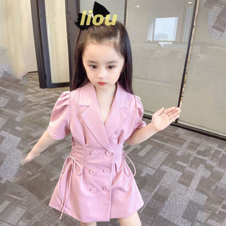 yadou-girls-short-sleeved-dresses-girls-new-korean-version-of-pure-white-suit-skirts-middle-aged-childrens-princess-skirts