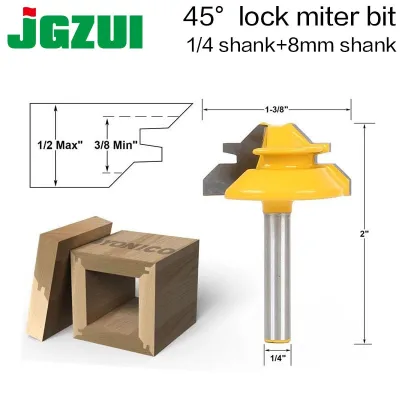 1PC Small Lock Miter Router Bit Anti-kickback 45 Degree 8mm 1/4 Inch Shank Tenon Cutter for WoodworkingTools Decanters