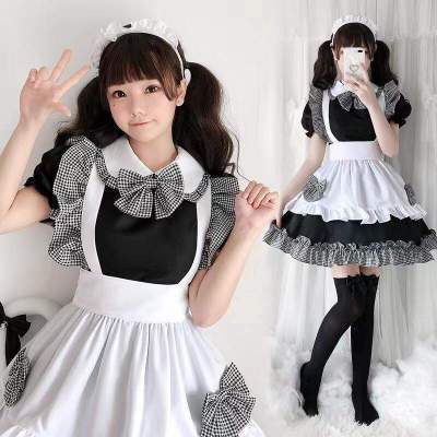 Women Maid Outfit Anime Long Dress Black and White Apron Dress Lolita Dresses Men Cafe Costume Costume
