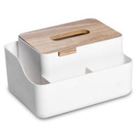 THLT1B Bamboo Wood Cover Plastic Tissue Box Napkin Towel Container Desktop Storage Box Paper Towel Holder for