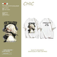 CHIC  ผ้าฝ้ายแท้  เสื้อยืดแขนสั้นพิมพ์ลายตัวละครอนิเมะย้อนยุคลำลอง D0425