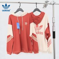 Adidas เสื้อกันหนาวแขนยาวลําลอง มีฮู้ด ผ้าฝ้าย ปักลายโลโก้ ทรงหลวม ขนาดใหญ่ ของแท้ 100% สําหรับผู้หญิง