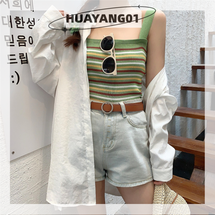 huayang01-2023-new-hot-fashion-lazlook-เสื้อกล้ามถักลายทางวินเทจฤดูร้อนเสื้อกล้ามผู้หญิงแขนกุดหวานเข้ารูป