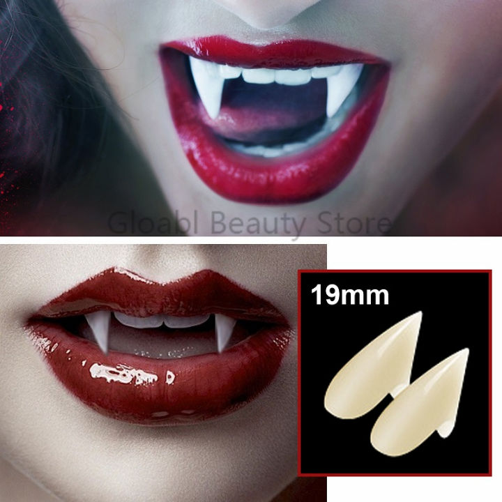 4คู่แวมไพร์ฟันเขี้ยวฟันปลอม-props-ฮาโลวีนเครื่องแต่งกายคอสเพลย์อุปกรณ์ประกอบฉากฟันปลอมแข็งกาวฟันปลอมกาวพรรคตกแต่ง