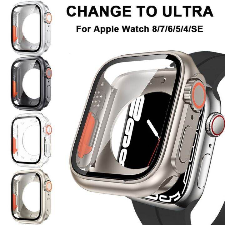 fake-อัปเกรดเป็น-ultra-49mm-เปลี่ยนเป็นเคส-ultra-พร้อมฟิล์มกระจกนิรภัย-อัปเกรดรูปลักษณ์-ฝาครอบพีซีแบบเทมเปอร์-ของใหม่-360คลุมทั้งหมด-เคสอัปเกรด-สำหรับ-apple-watch-45mm-44mm-apple-watch-45mm-44mm