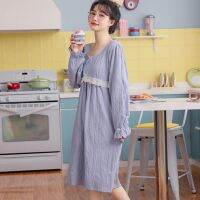 【 WYIN kitchen】 2023 Long Nightdress Women Faux Cotton Sleepdress Sleepwear Cute Sweet Girls Lady Nightgowns Home Dressing Gowns Nightwear