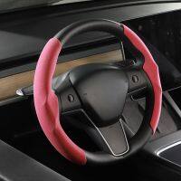 【YF】 For Tesla Steering Wheel Cover for Model 3 Y S Black Red Carbon Fiber Leather Anti-fur Sport