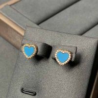 Fashion Simple Blue Heart Stud Earrings Zirconia Gold Color Women Wedding Party Cute Earring Best Gift Zk30