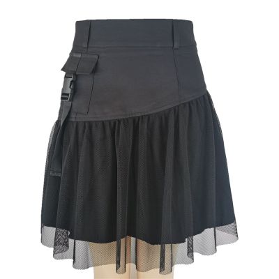 ‘；’ Punk Skirt Vintage Dark Pocket Female Style Ladies Harajuku Mesh Summer Streetwear Black  High Waist A-Line Party