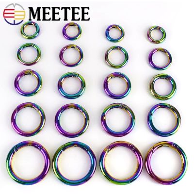 Meetee 5/10Pcs 10-50mm Rainbow Spring Metal O Ring Buckle Carabiner Snap Clip Keychain Clasp Clothes Bags Rings Hook Accessories