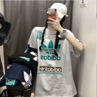 ADIDASeˉ เสื้อยืดแขนสั้นทรงหลวมสำหรับผู้หญิง,เสื้อยืดคู่รักแขนยาวครึ่งแขนผ้าฝ้ายแท้ใหม่ปี