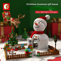 LEYING Toys [Ready] Christmas Snowman House Building Blocks Toys Christmas Decorations Small Particles Diy Assembled Building Blocks For Kids Gift