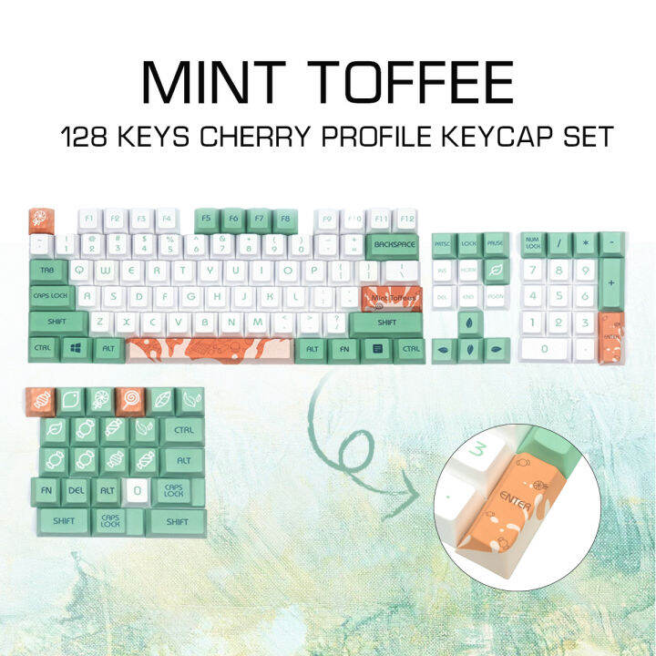 Mint Toffee Theme PBT FiveSided Sublimation Keycap 128 Keys Cherry