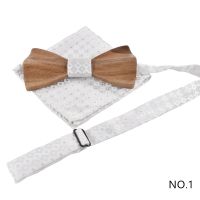 Wood Bowtie Fabric Pocket Square Hanky Bow Tie Set