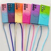 [On1ine 3C Digital} สร้อยคอสายคล้องคอแบบไร้สายเคสลายแม่เหล็กไล่ระดับสีสำหรับ S23 Samsung S21 S22เป็นพิเศษบวกกับปลอกซิลิโคนด้าน20