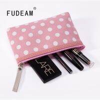 【CC】 FUDEAM Canvas Dot Print Pattern Toiletry Storage Organize MakeUp Female