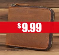 【JH】Genuine Leather Zipper Wallet for Men Money Short Purse Credit Card Holder Cash Coin Pocket Male Large Solid Standard Wallets