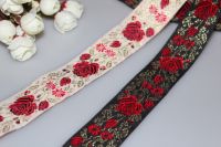 9yards/lots Woven Jacquard Ribbon 3.3cm white and black background gold flowers pattern LS 9428