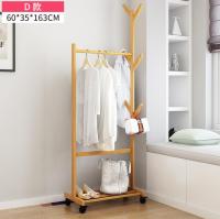 Solid Bamboo floor clothing rack with wheels hat rack bedroom furniture Coat Rack Simple Assembly Bedroom hanger