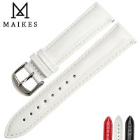 ✶♂ MAIKES New Design 12mm 14mm 16mm 18mm 20mm White Soft Watch Strap Shine Patent Leather Watchbands Genuine Leather Watch Band