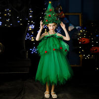 LED Lights Glowing Cute Green Elf Christmas Tree Children Kids Party Costume Net Yarn Skirt Hat Girls Wedding Decoration