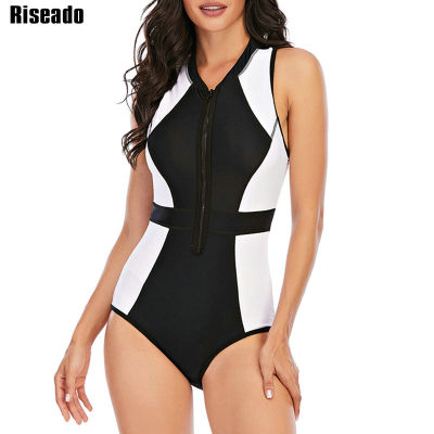 Riseado Patchwork Swimsuits 2022 New Zipper Front Womens Rashguard Comitive Swimwear Bodysuit Womens Bathing Suit
