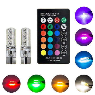 2ชิ้น W5W T10หลากสี5050 SMD RGB Remote 6ตัวควบคุมไฟ LED อ่านหลอดไฟลิ่มสำหรับ Benz Amd C63 E55 Glk350 C250 C350 R350 E350