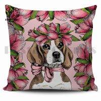 （ALL IN STOCK XZX）Illustrated Pet Dog Latest Flower Lover Pillow Case Polyester Sofa Decoration Throwing Pillow Case Style-1   (Double sided printing with free customization of patterns)