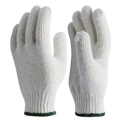 ถุงมือถักผ้าฝ้าย น้ำหนัก 5 ขีด สีขาวขอบเขียว (แพ็ค12คู่) (สินค้าพร้อมส่ง)