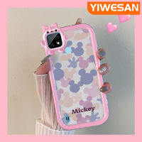 เคส Chenyyyka สำหรับ Xiaomi MI Realme เคส C21การ์ตูนน่ารักสีม่วงสีชมพูมิกกี้เมาส์สีสันสดใสขอบเคสโทรศัพท์โปร่งใสเลนส์กล้องถ่ายรูปมอนสเตอร์ตัวเล็กเคสกันกระแทกกันกระแทก