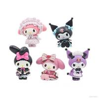 ใหม่ ตุ๊กตาฟิกเกอร์ Sanrio Hello Kitty Kuromi Mymelody Cinnamoroll Pompom Purin ของเล่นสําหรับเด็ก 5 ชิ้น