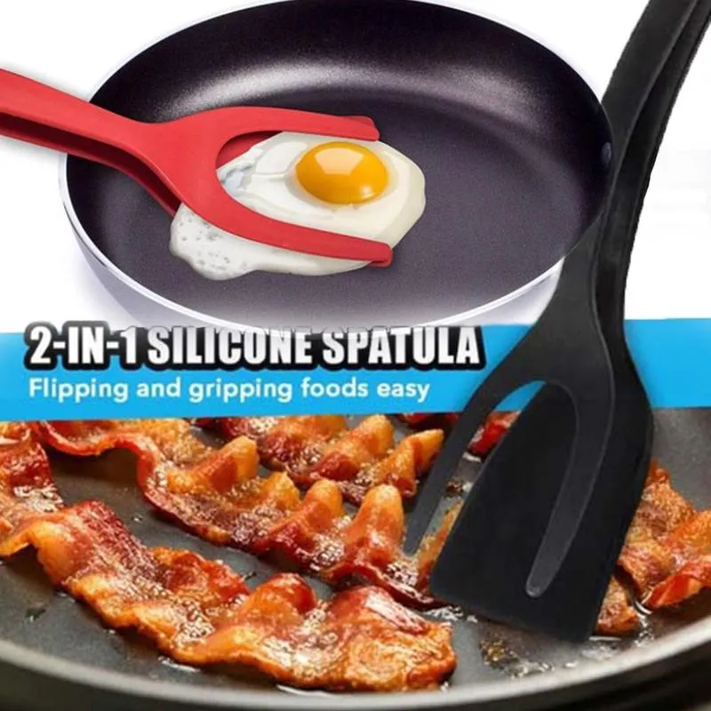 DOITOOL Egg Flipper Spatula Silicone Egg Tong 2 in 1 Grip and Flip Spatula  Pancake French Toast Omelet Making for Home Kitchen Cooking Tool (Red)