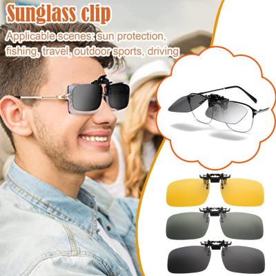Sunglass Clip On Flip Unisex Driving Night Vision Glasses Foldable Clip C6W4