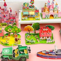 Cartoon Cardboard Jigsaw Puzzle 3D Paper Model Building Kits DIY House 3D Puzzle Toys for Kids Games Educational Toys Gifts